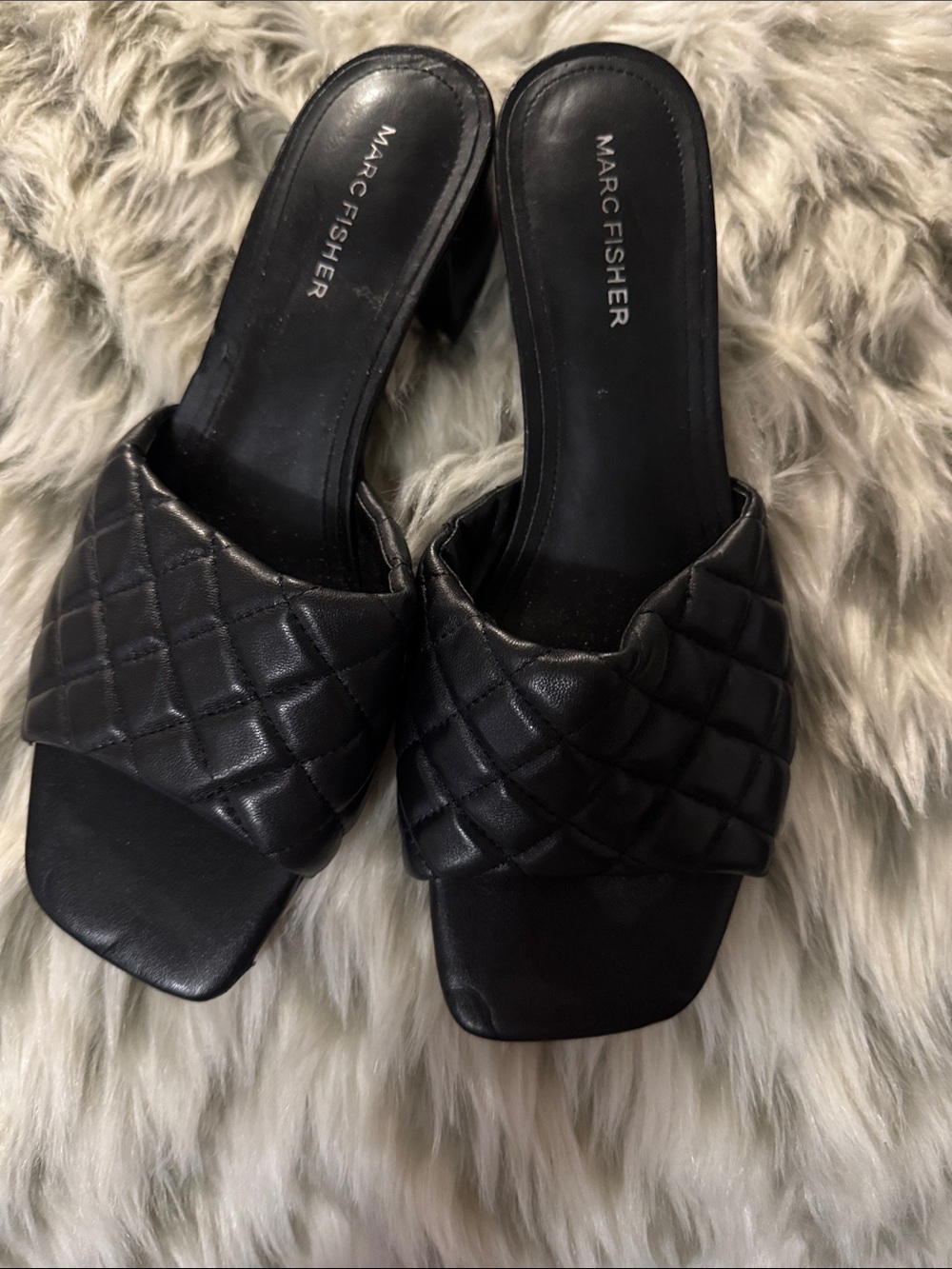 Marc Fisher Black Quilted Slide Mules